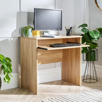 Home Source Newport Space Saving Computer Home Office Study Desk With Keyboard Tray Oak Effect from B&Q