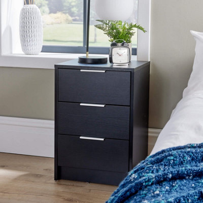 Home Source Phoenix 3 Drawer Bedside Table Nightstand Storage Unit Black Bedroom Furniture from B&Q
