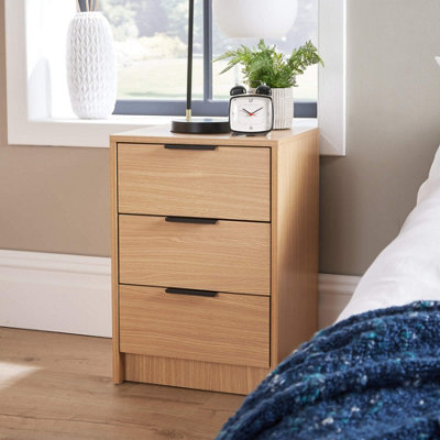 Home Source Phoenix 3 Drawer Bedside Table Nightstand Storage Unit Oak-Effect Bedroom Furniture from B&Q