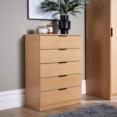 B&Q -  Phoenix 5 Drawer Storage Chest Oak Effect Bedroom Furniture