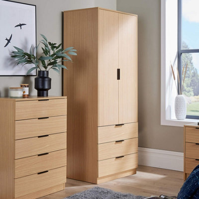 Home Source Phoenix 2 Door 3 Drawer Wardrobe Oak Effect Bedroom Furniture from B&Q