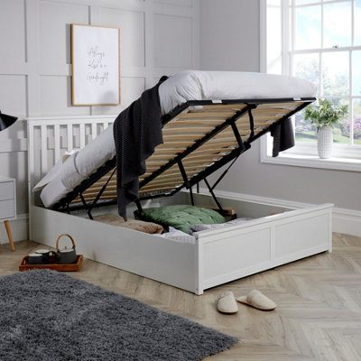 Home Source Florida Wooden Ottoman Storage Bed Frame White Wood King from B&Q
