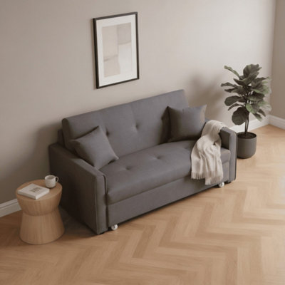 Home Source Charleston Extra Wide 2 Seater Linen Dark Grey Double Sofa Bed from B&Q