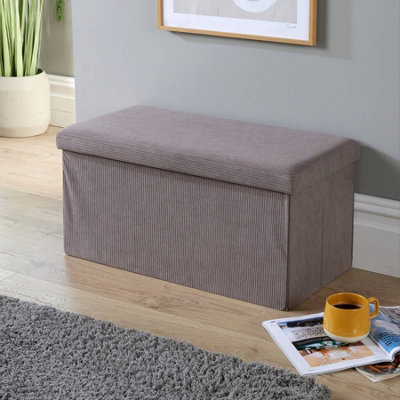 Home Source Folding Corduroy Rectangular Storage Ottoman Grey from B&Q
