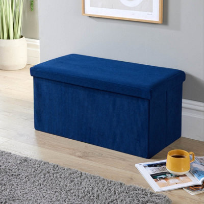 Home Source Folding Corduroy Rectangular Storage Ottoman Blue from B&Q