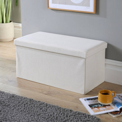 Home Source Folding Corduroy Rectangular Storage Ottoman Cream from B&Q