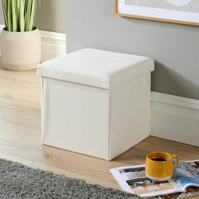 Home Source Square Corduroy Folding Storage Ottoman Cream from B&Q