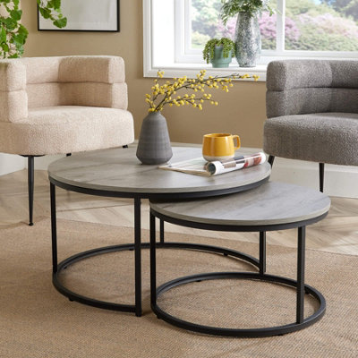 Home Source Oakmere Industrial Grey Round Nest Of 2 Tables from B&Q