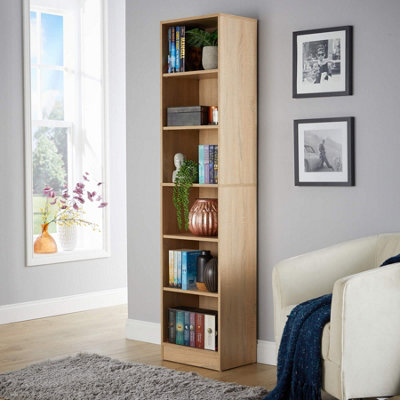 Home Source Clara 6-Tier Narrow Storage Bookcase Oak from B&Q