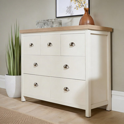 Home Source Avon 7 Drawer Off-White Sonoma Oak-Effect 36mm Thick Top Bedroom Storage Chest from B&Q