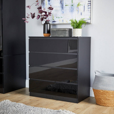 Home Source Lugano 4 Drawer Chest Of Drawers High Gloss Drawer Fronts Black