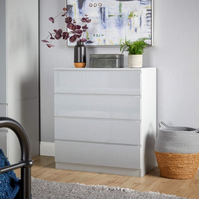 Home Source Lugano 4 Drawer Chest Of Drawers High Gloss Drawer Fronts Grey