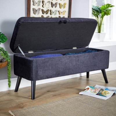 Home Source Carson Buttoned Top Black Velvet Storage Box Ottoman With Legs from B&Q