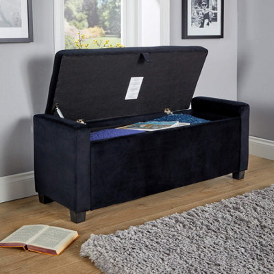 Home Source Verona Black Velvet Storage Box Ottoman from B&Q