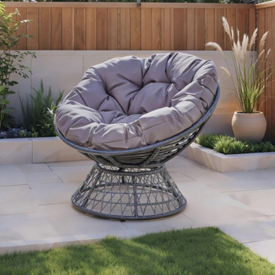 Home Source Oasis Dark Grey Cushioned Round Outdoor Papasan Chair