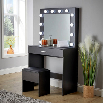 Home Source Ella Black Dressing Table With Stool And Led Lights Mirror from B&Q