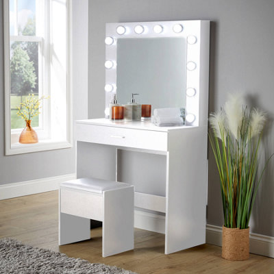 Home Source Ella White Dressing Table With Stool And Led Lights Mirror from B&Q