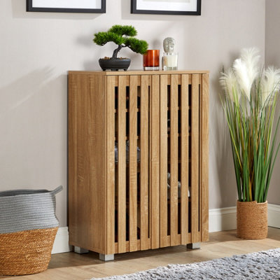 Home Source Halden 2 Door Oak Shoe Cabinet Hallway Storage Organiser Unit from B&Q