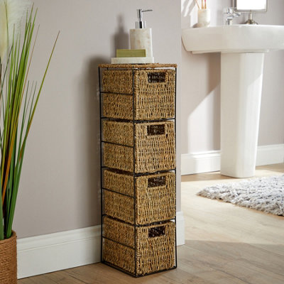 Home Source Ankara Fully Assembled Slim 4 Drawer Wicker Basket Storage Tower Unit Black from B&Q
