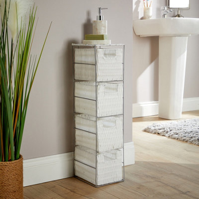Home Source Ankara Fully Assembled Slim 4 Drawer Wicker Basket Storage Tower Unit Silver White from B&Q