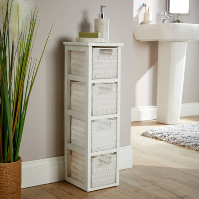 Home Source Lopera Fully Assembled  Slim Compact 4 Drawer Storage Tower Unit White from B&Q