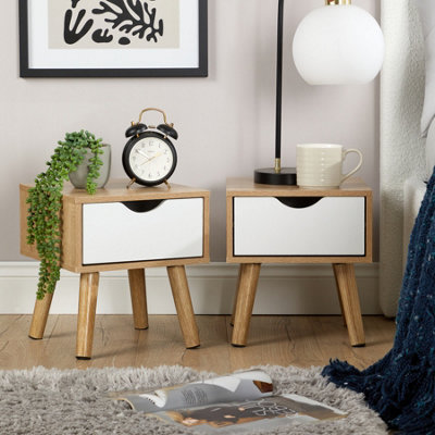 Home Source Boden Pair Of 1 Drawer Oak White Bedside Table Storage Units from B&Q