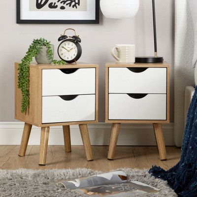 Home Source Boden Pair Of 2 Drawer Oak White Bedside Table Storage Units from B&Q