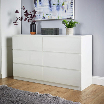 Home Source Lugano White 6 Drawer Wide Chest Of Drawers High Gloss Drawer Fronts from B&Q