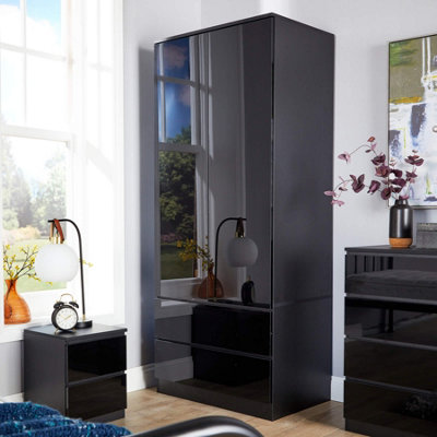 Home Source Lugano Black 2 Door 2 Drawer Wardrobe High Gloss Door & Drawer Fronts from B&Q