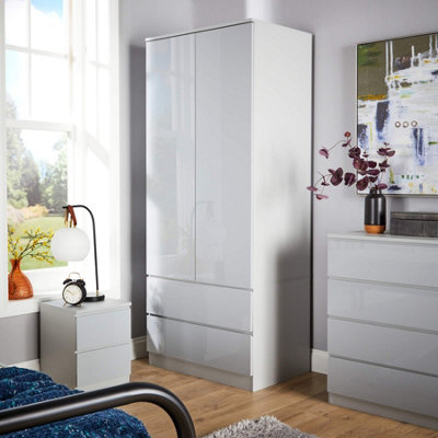Home Source Lugano Grey 2 Door 2 Drawer Wardrobe High Gloss Door & Drawer Fronts from B&Q