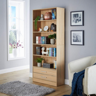 Home Source Clara 5-Tier 2 Drawer Storage Bookcase Oak from B&Q