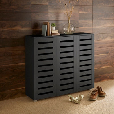 Home Source Oslo 3 Door Shoe Storage Cabinet Unit Black from B&Q