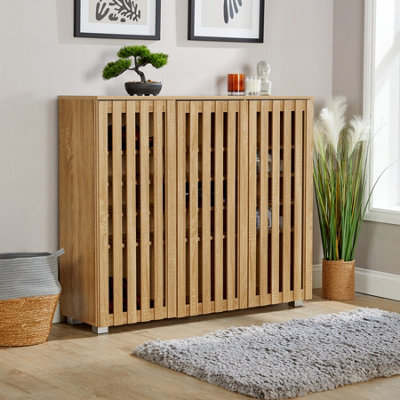 Home Source Halden 3 Door Oak Shoe Cabinet Hallway Storage Organiser Unit from B&Q