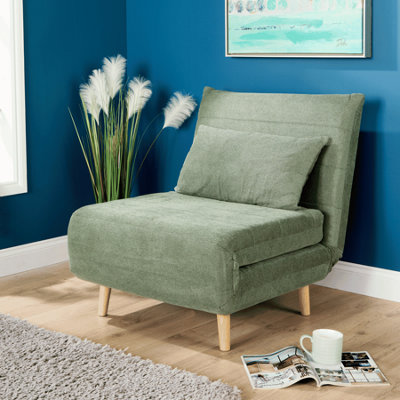 Home Source Lorena Single Clic Clac Green Upholstered Sofa Bed Lounger Chair from B&Q