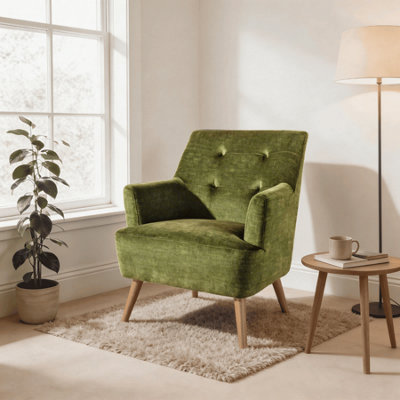 Home Source Arta Fabric Green Olive Upholstered Accent Occasional Armchair