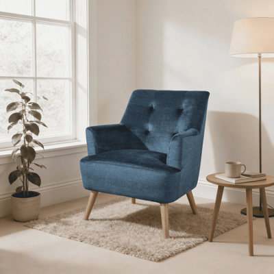 Home Source Arta Fabric Dark Blue Upholstered Accent Occasional Armchair from B&Q