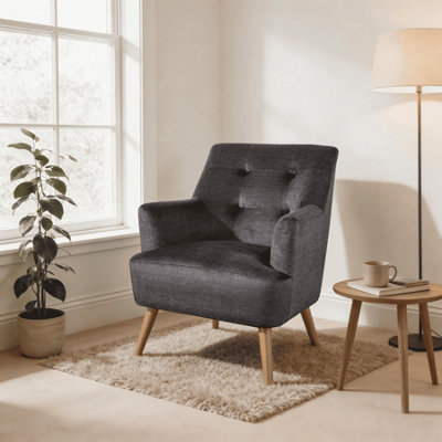 Home Source Arta Fabric Charcoal Grey Upholstered Accent Occasional Armchair from B&Q