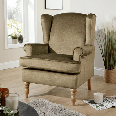 Home Source Helena Fabric Green Olive Wingback Occasional Armchair from B&Q