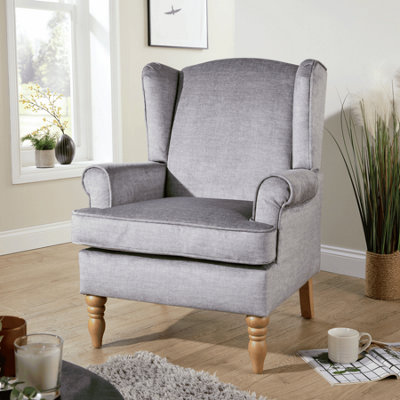 Home Source Helena Fabric Silver Grey Wingback Occasional Armchair from B&Q