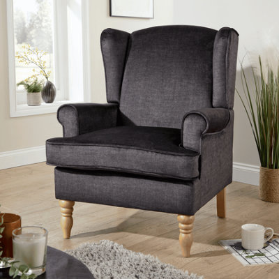 Home Source Helena Fabric Charcoal Grey Wingback Occasional Armchair from B&Q