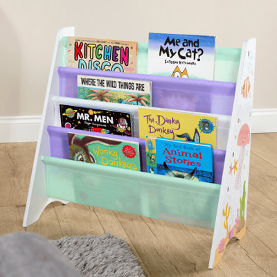 Home Source Anya Kids Ocean Theme 4-Tier Sling Bookshelf Front-Facing Book Storage Rack Shelving Unit from B&Q