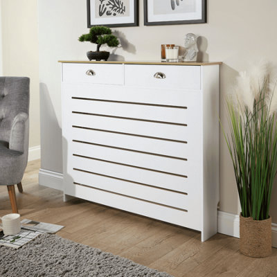 Home Source Batley White & Sonoma Oak Medium Radiator Cover With Dual Storage Drawers from B&Q
