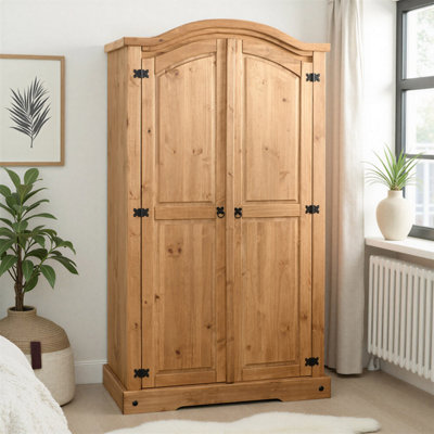Seconique Corona 2 Door Wardrobe In Distressed Waxed Pine Black