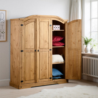 Seconique Corona 3 Door Wardrobe Distressed Waxed Pine