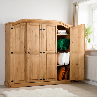 Seconique Corona 4 Door Wardrobe In Distressed Waxed Pine Finish Black