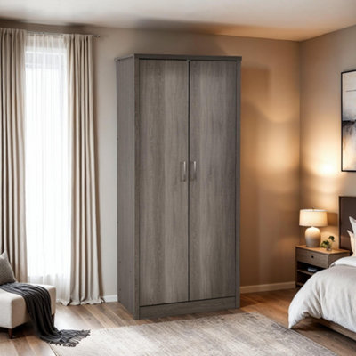 Seconique Lisbon 2 Door Wardrobe In Wood Black/Grain