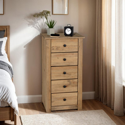 Seconique Panama  5 Drawer Narrow Chest In Distressed Waxed Pine from B&Q