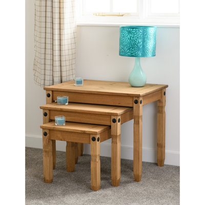 Seconique Corona 3 Table Nest In Distressed Waxed Pine Finish