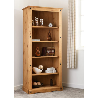 Seconique Corona Tall Bookcase In Distressed Waxed Pine