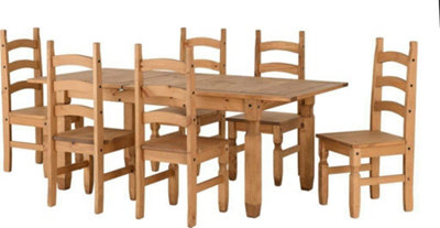 Seconique Corona Extending Dining Set 6 Chairs In Distressed Wax Pine